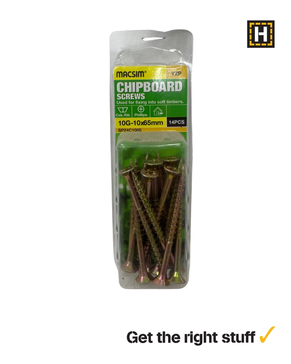 MACSIM 10-10 X 65m CHIPBOARD Screws Yellow Zinc