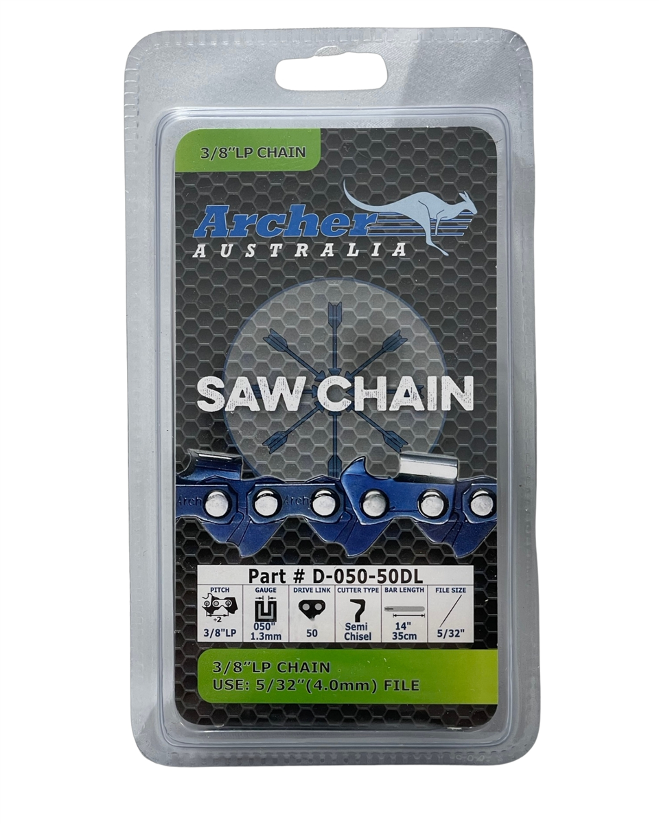 Archer Semi-Chisel Chainsaw Chain Loop 3/8" LP .050 50DL
