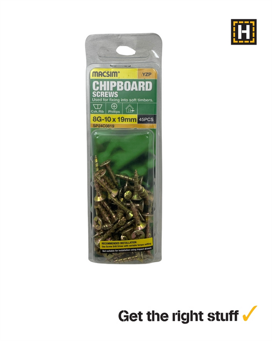 MACSIM 8-10 X 19mm CHIPBOARD Screws Yellow Zinc