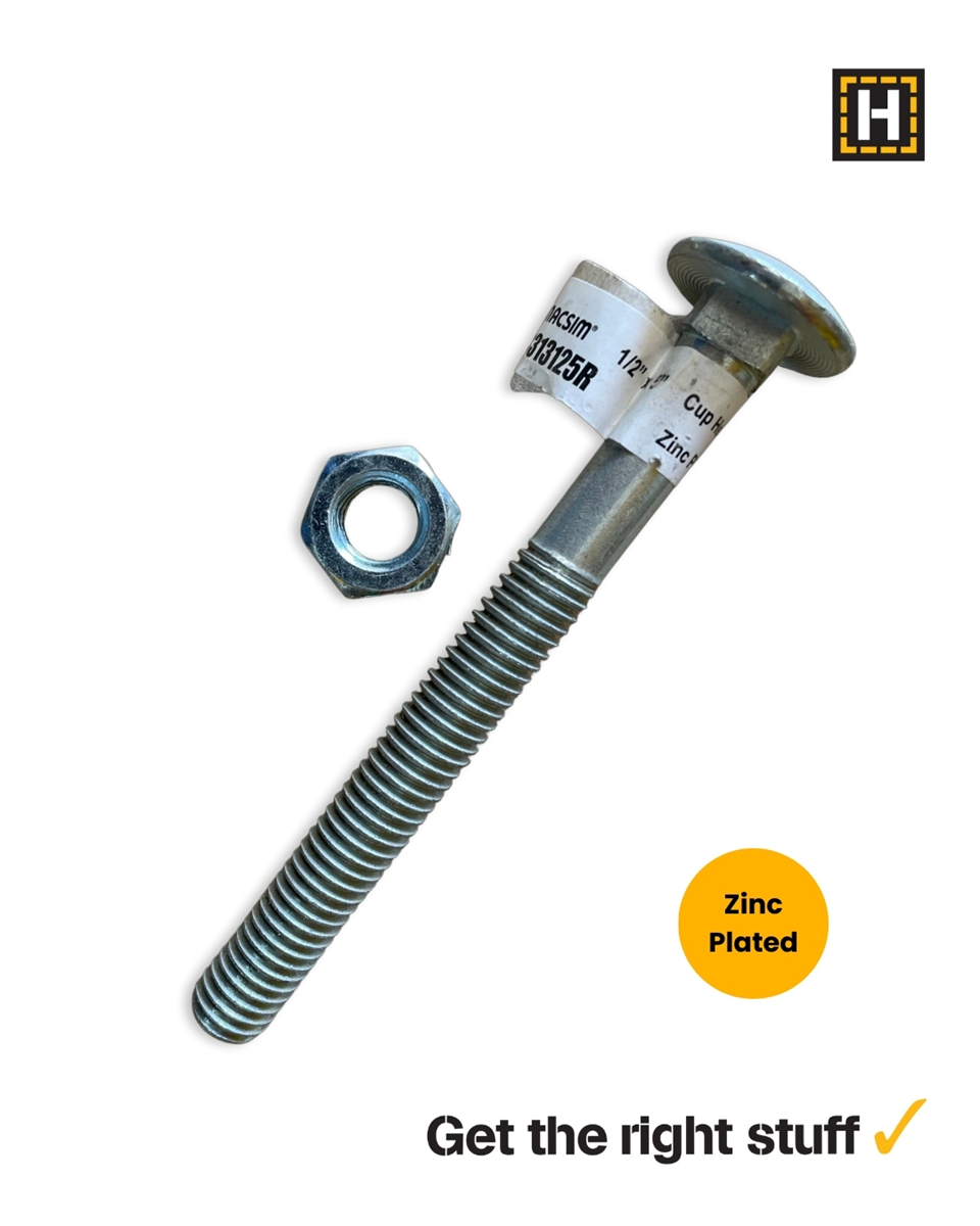 Macsim 1/2 x 5" Cup head BOLT & NUT Zinc Plated