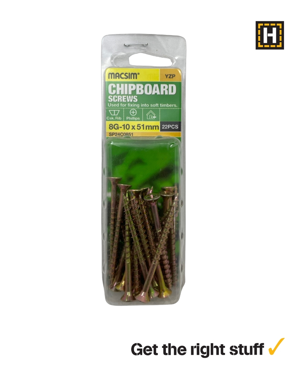 MACSIM 8-10 X 51mm CHIPBOARD Screws Yellow Zinc