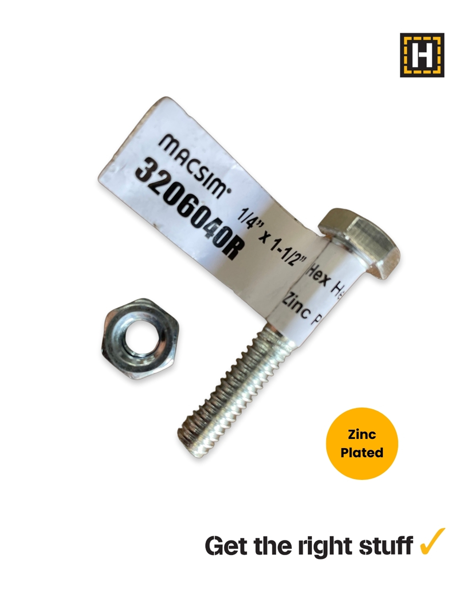 Macsim 1/4 x 1 1/2 HEX BOLT & NUT Zinc Plated