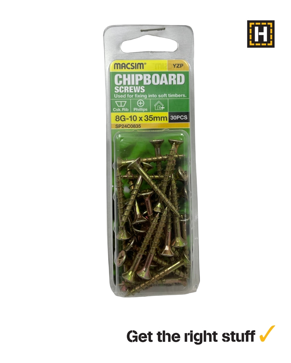 MACSIM 8-10 X 35mm CHIPBOARD Screws Yellow Zinc