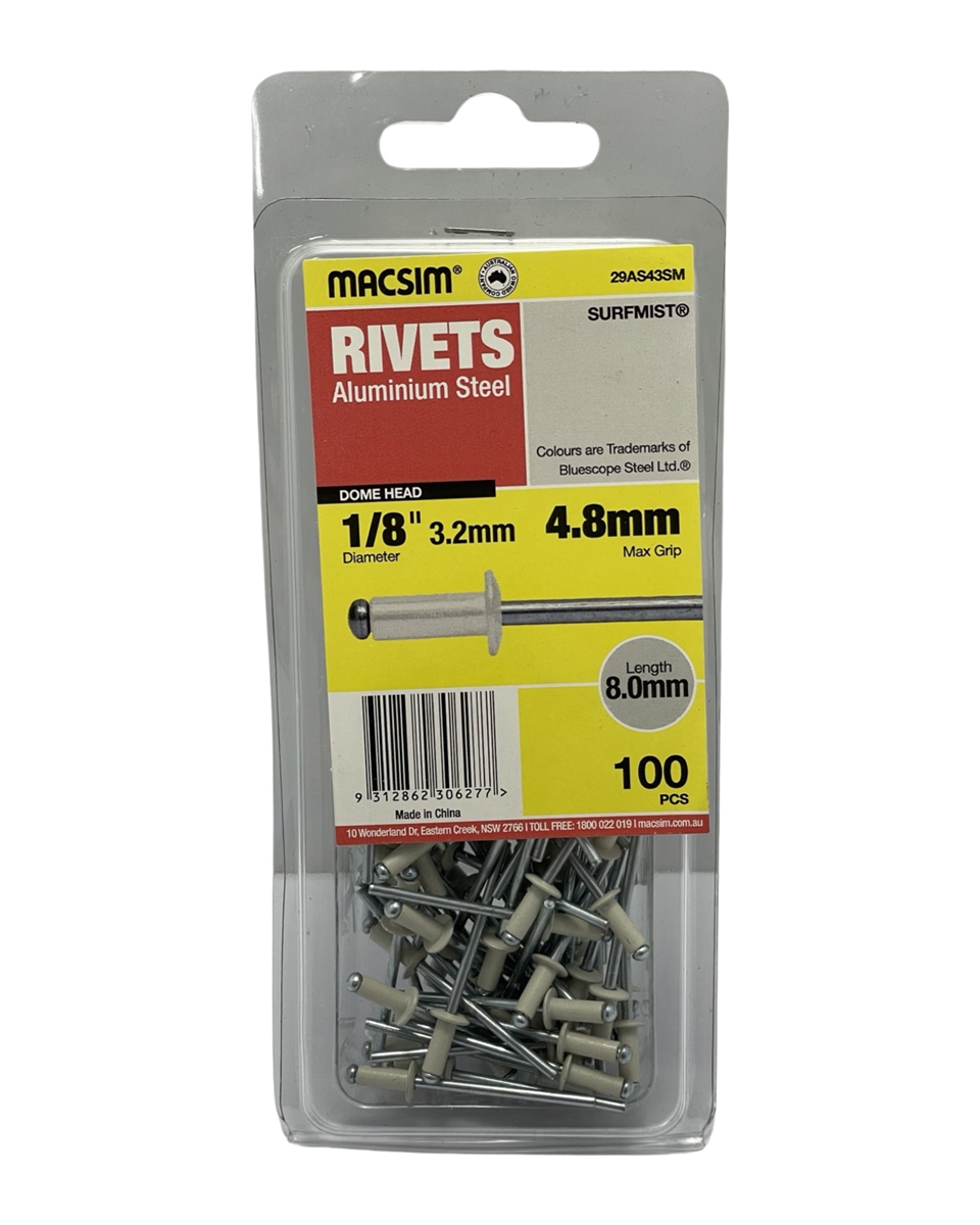 MACSIM 3.2mm X 4.8mm Surfmist Rivets QTY 100