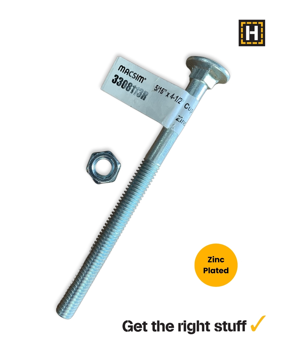 Macsim 5/16 x 4 1/2" Cup head BOLT & NUT Zinc Plated