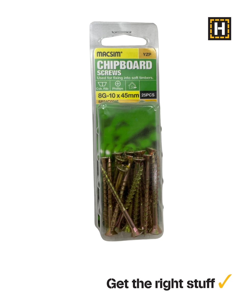 MACSIM 8-10 X 45mm CHIPBOARD Screws Yellow Zinc