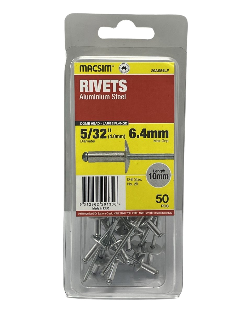 Macsim AS5-4 Large Flange Rivets, Clam Pack of 50