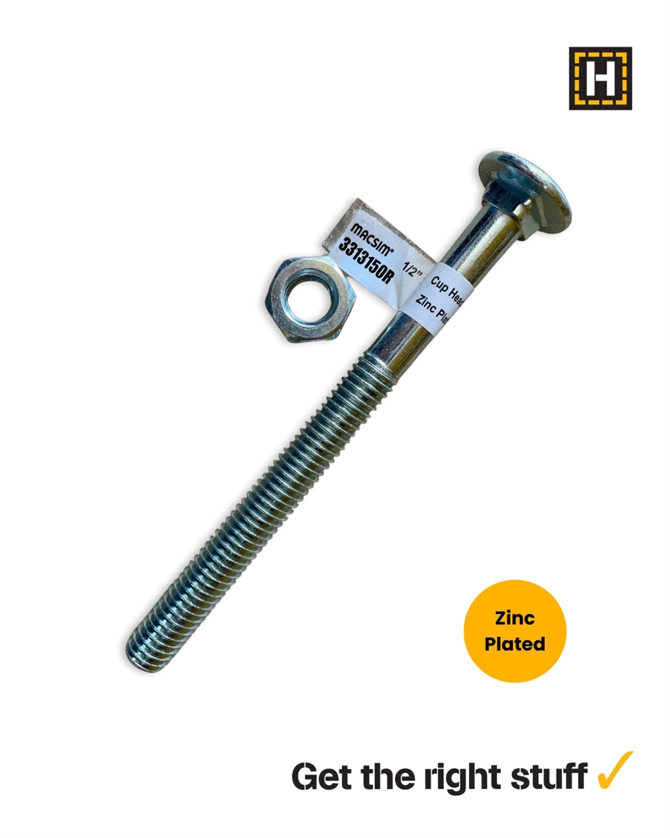 Macsim 1/2 x 6" Cup head BOLT & NUT Zinc Plated
