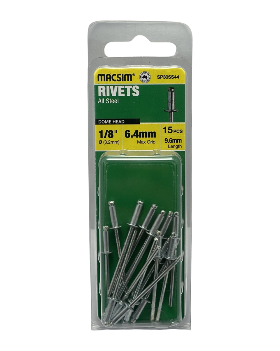 MACSIM 3.2mm X 6.4mm Steel Rivets QTY 15