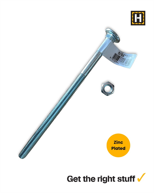 Macsim 5/16 x 6" Cup head BOLT & NUT Zinc Plated