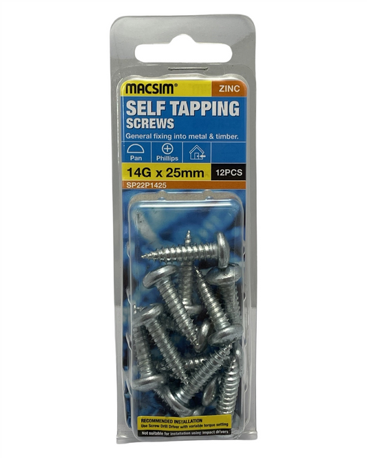 Macsim 14G x 25mm Self Tapping Screws QTY 12