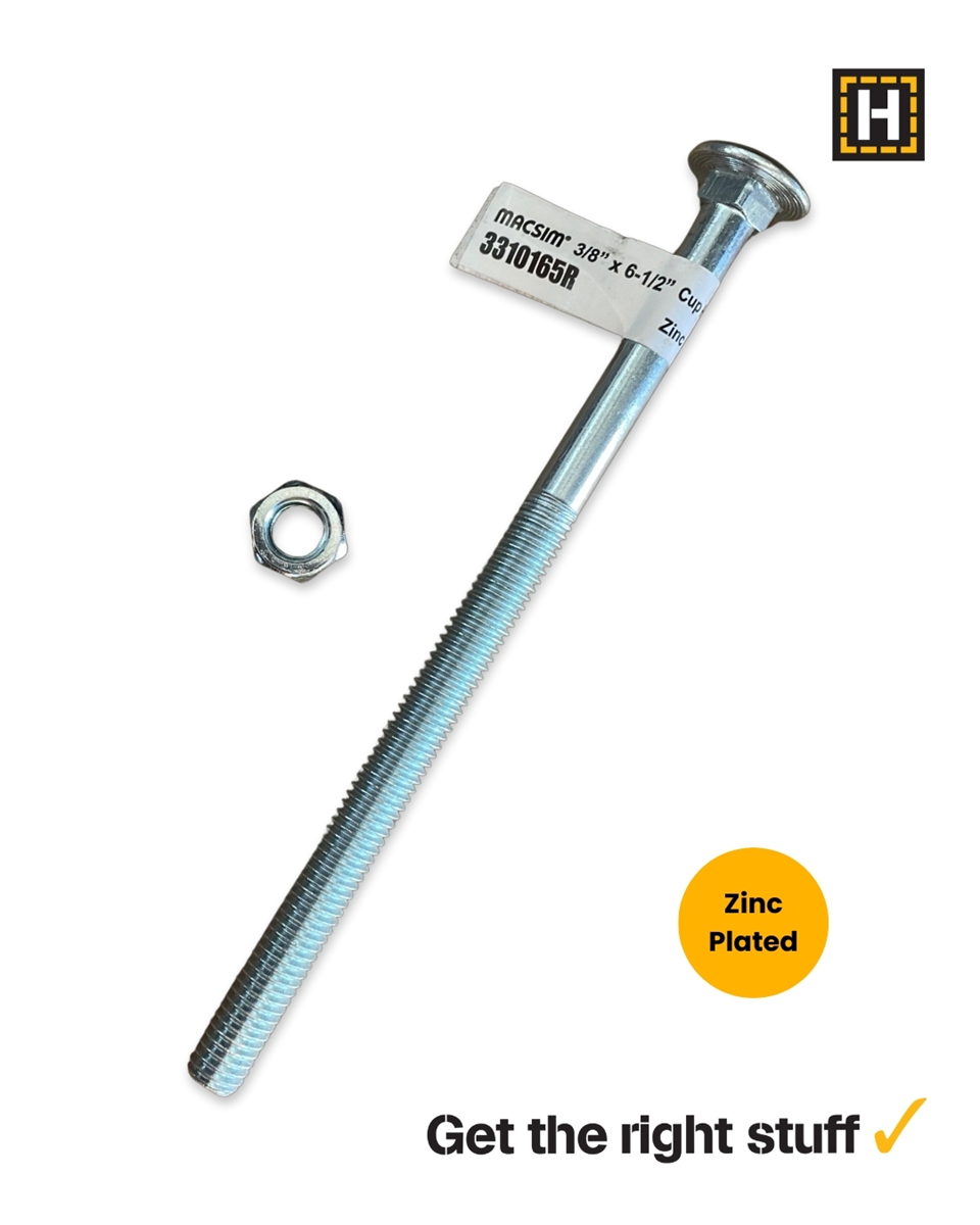 Macsim 3/8 x 6 1/2" Cup head BOLT & NUT Zinc Plated