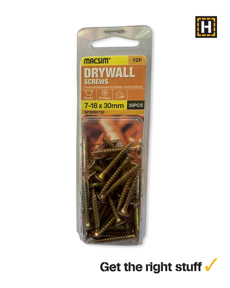 Macsim 7-18 X 30mm DRYWALL screws Yellow Zinc
