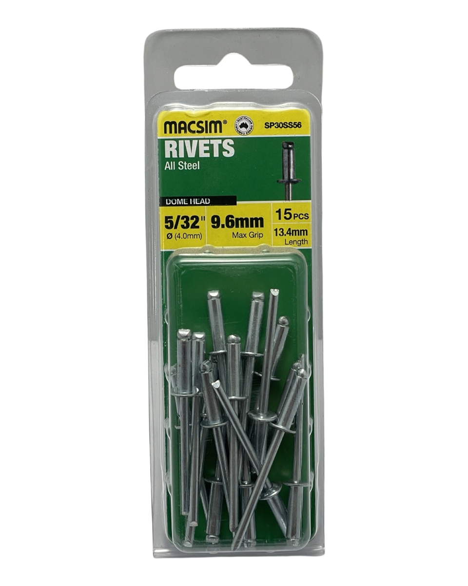 MACSIM 4.0mm X 9.6mm Steel Rivets QTY 15