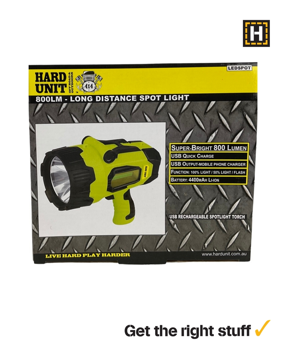 Hard Unit 800 Lumen USB Rechargeable LED Spotlight