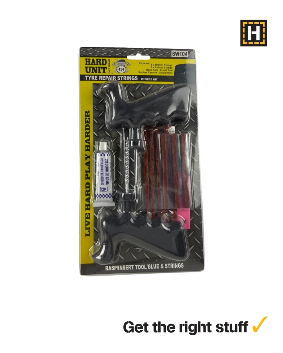 Hard Unit Tubeless Tyre Repair and String Set 12 Piece