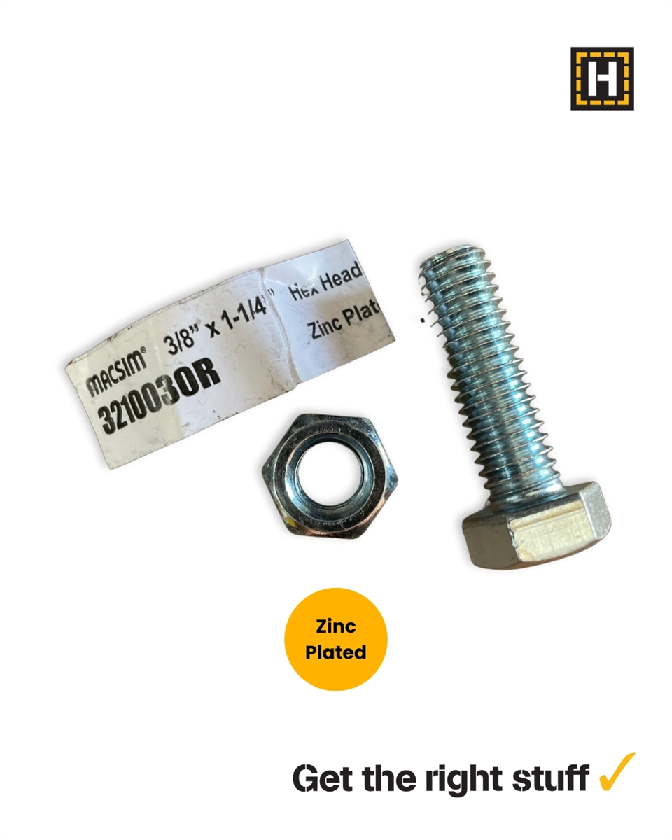 Macsim Hex Bolt and Nut 3/8" x 1 1/4" Zinc Plated