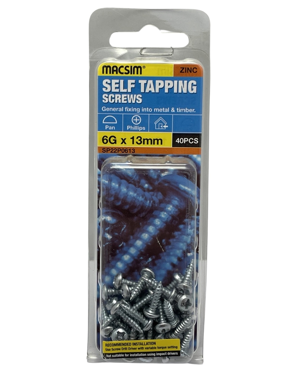 Macsim 6g x 13mm Self Tapping Screws - Pack of 40