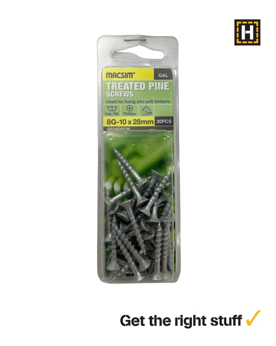 Macsim Treated Pine Screws C3 Galvanised 8g x 28mm 30 Pack