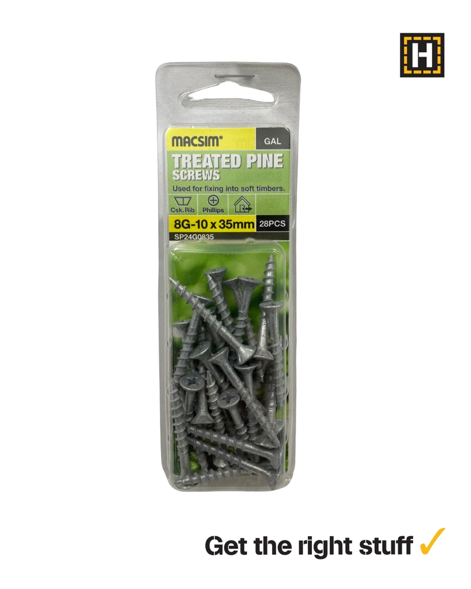 Macsim Treated Pine Screws C3 Galvanised 8g x 35mm 28 Pack