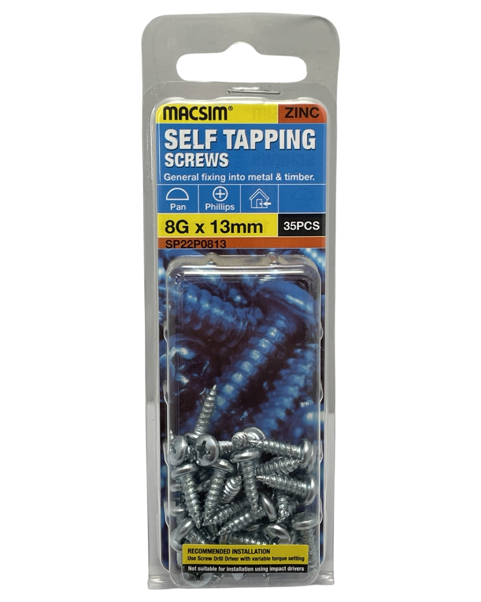 Macsim 8g x 13mm Self Tapping Screws - Pack of 35