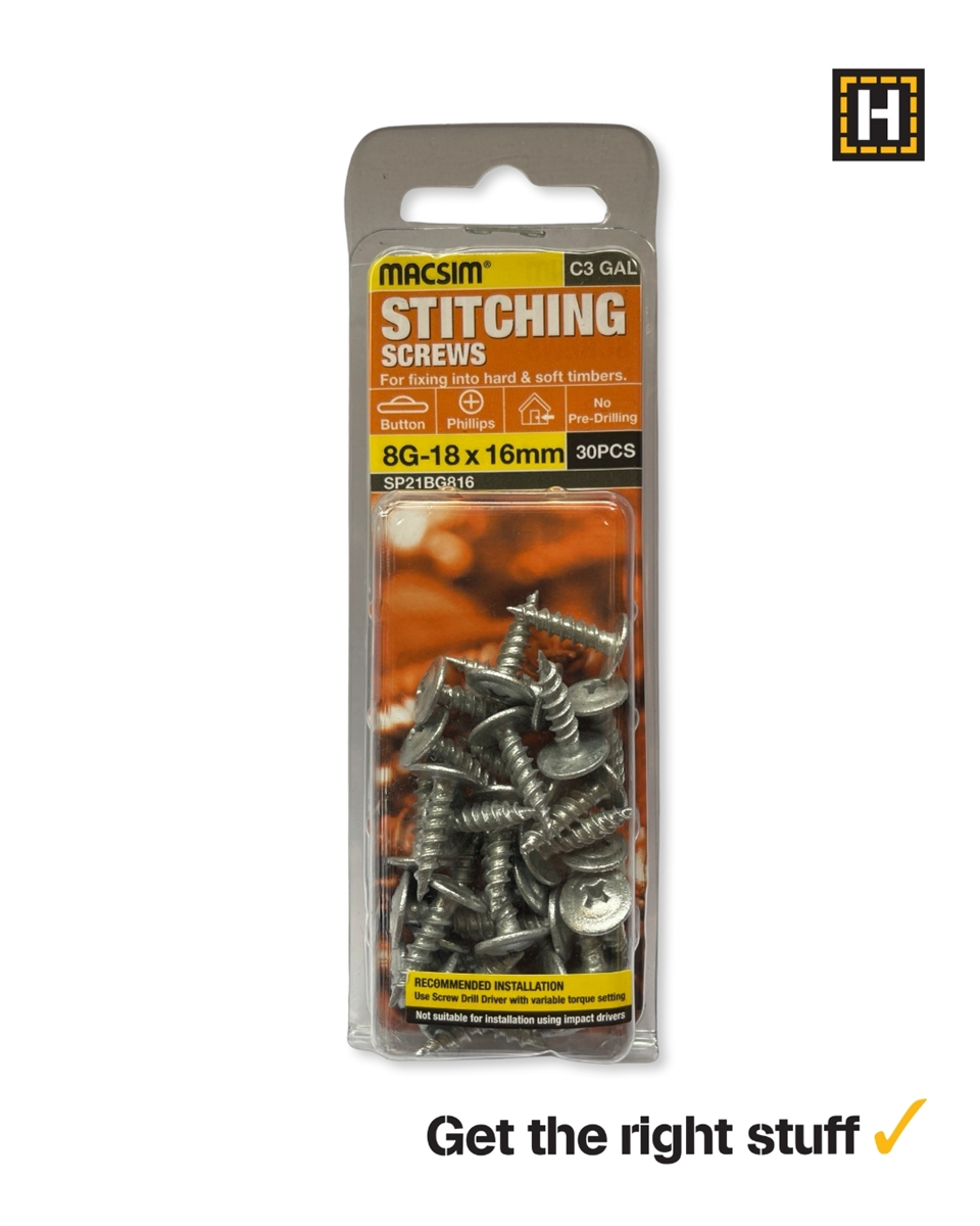 Macsim Button Head Stitching Screws 8g x 16mm C3 Galvanised
