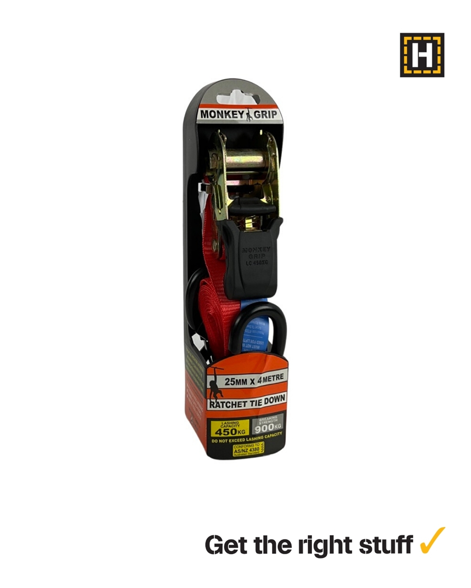 Monkey Grip Ratchet Tie Down 25mm x 4m Single