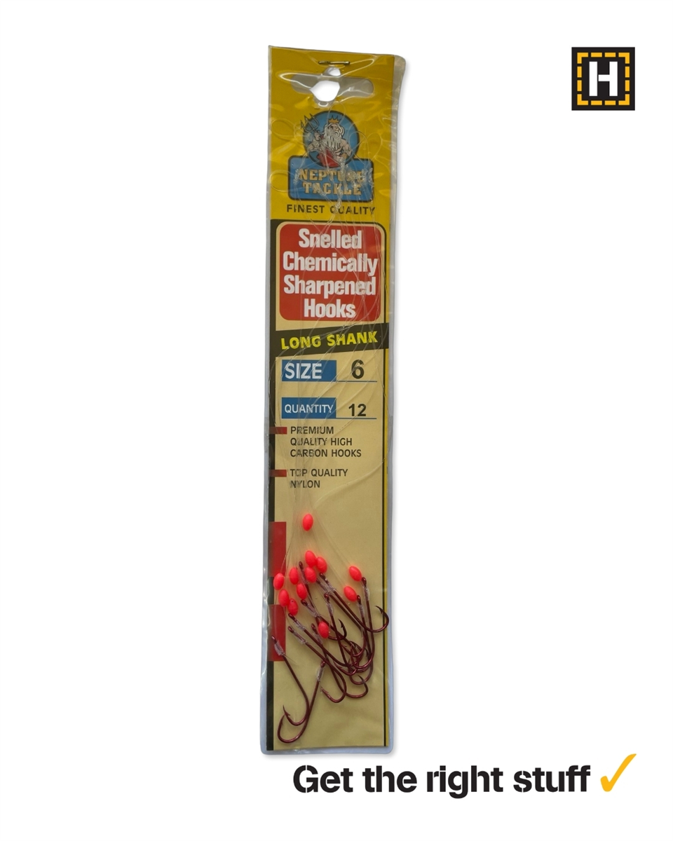 Neptune Tackle Snelled Long Shank Hooks SZ 6 QTY 12