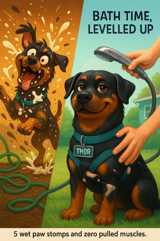 Waterpik made a bath wand that even my stubborn Rottie self didn't hate 👇