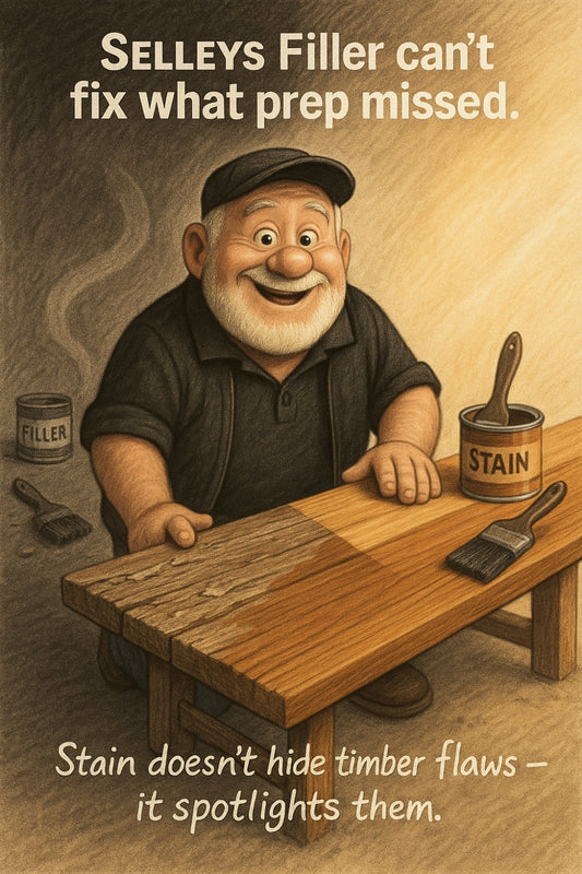 Selleys Wood Filler won't save bad prep—and neither will a fan-favourite stain stain job.