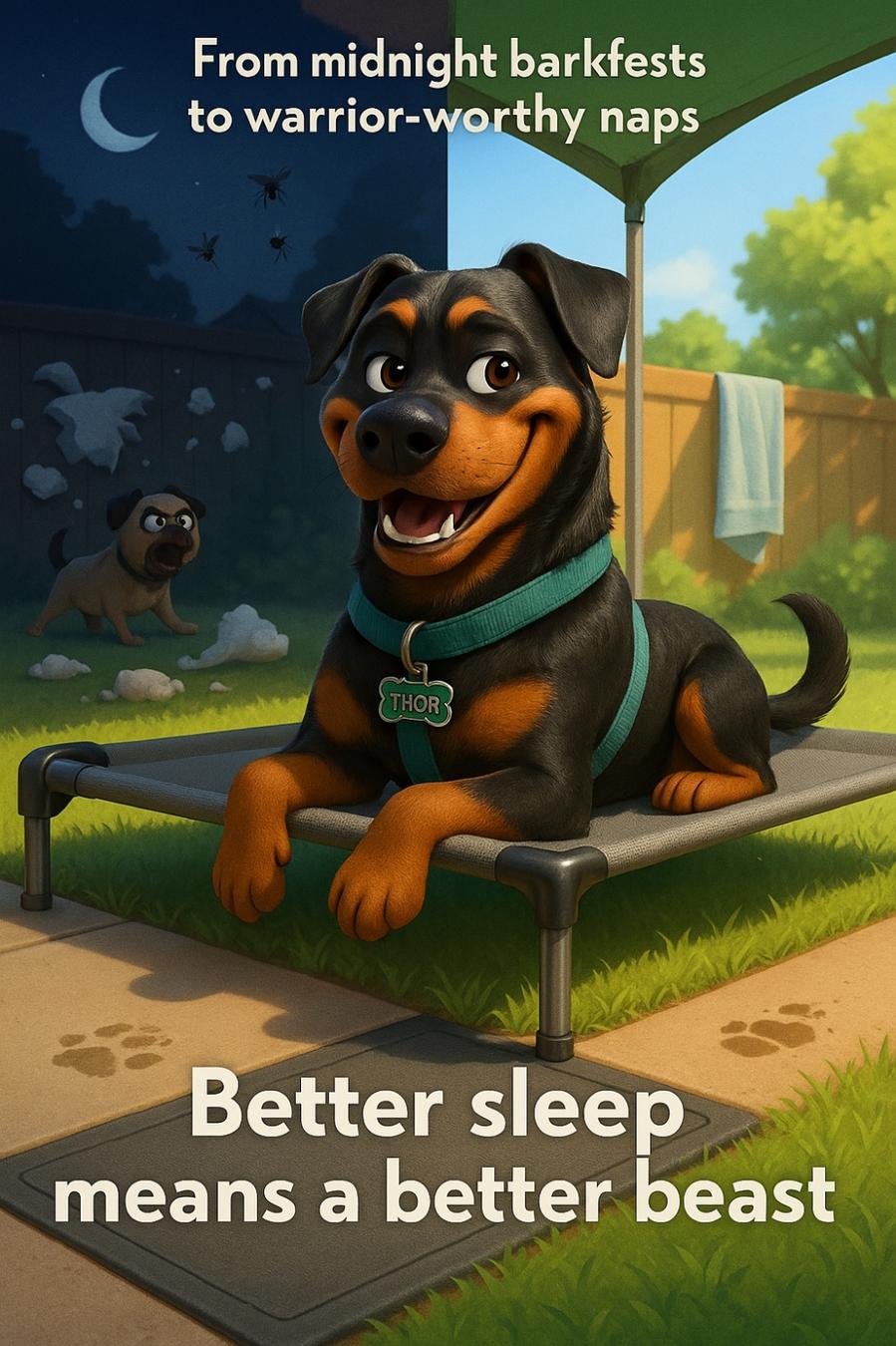 Kmart beds are cute, until your Rottie turns them into mulch 👇