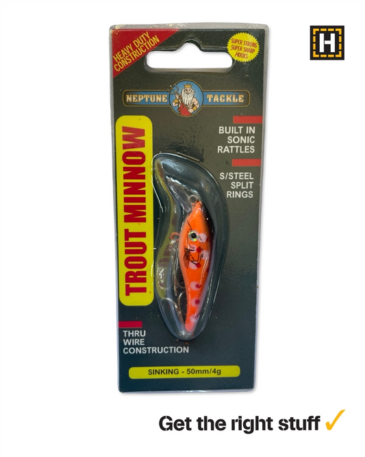 Neptune Tackle Trout Minnow Lure - Orange/Black