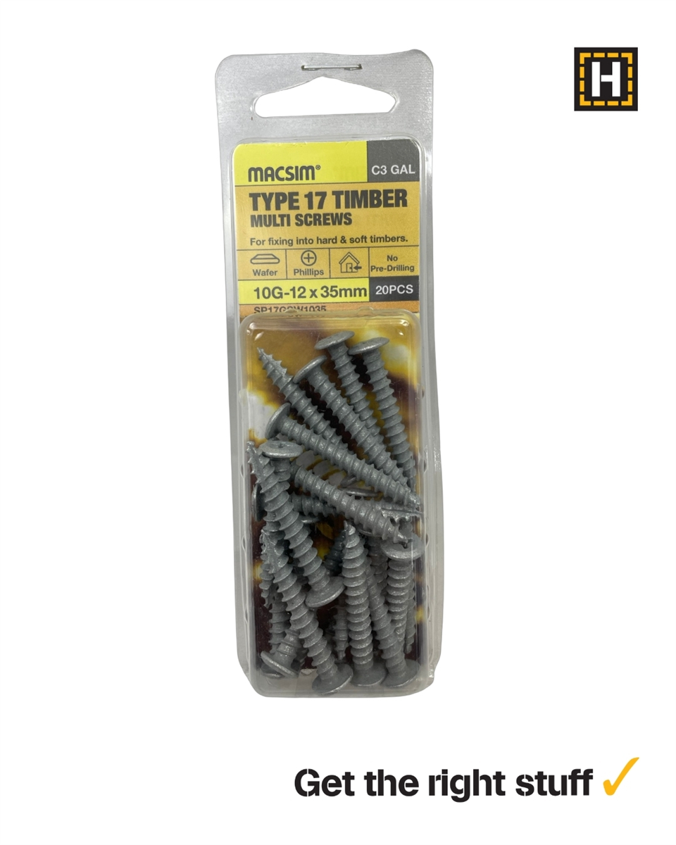 10g x 35mm Type 17 wafer head timber screw, class 3 galvanised