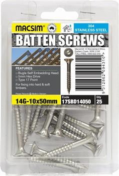 SS BATTEN SCREWS 14-10 X 50 D BLISTER PACK