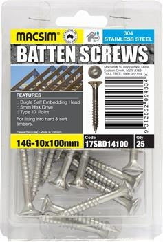 SS BATTEN SCREWS 14-10 X 100 D BLISTER PACK