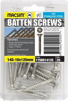 SS BATTEN SCREWS14-10 X 125 D BLISTER PACK