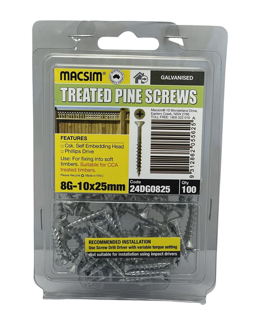 Macsim 8G-10 X 25mmTreated Pine Screws C3 QTY 100