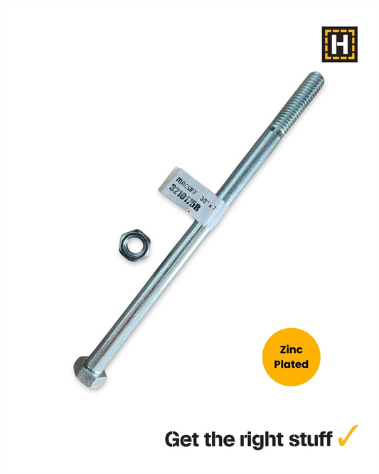 Macsim Hex Bolt and Nut 3/8" x 7" Zinc Plated