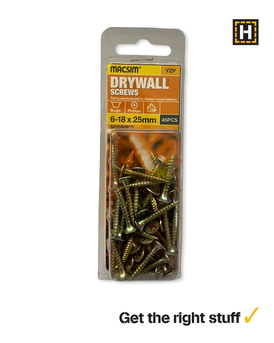 Macsim 6-18 X 25mm DRYWALL screws Yellow Zinc