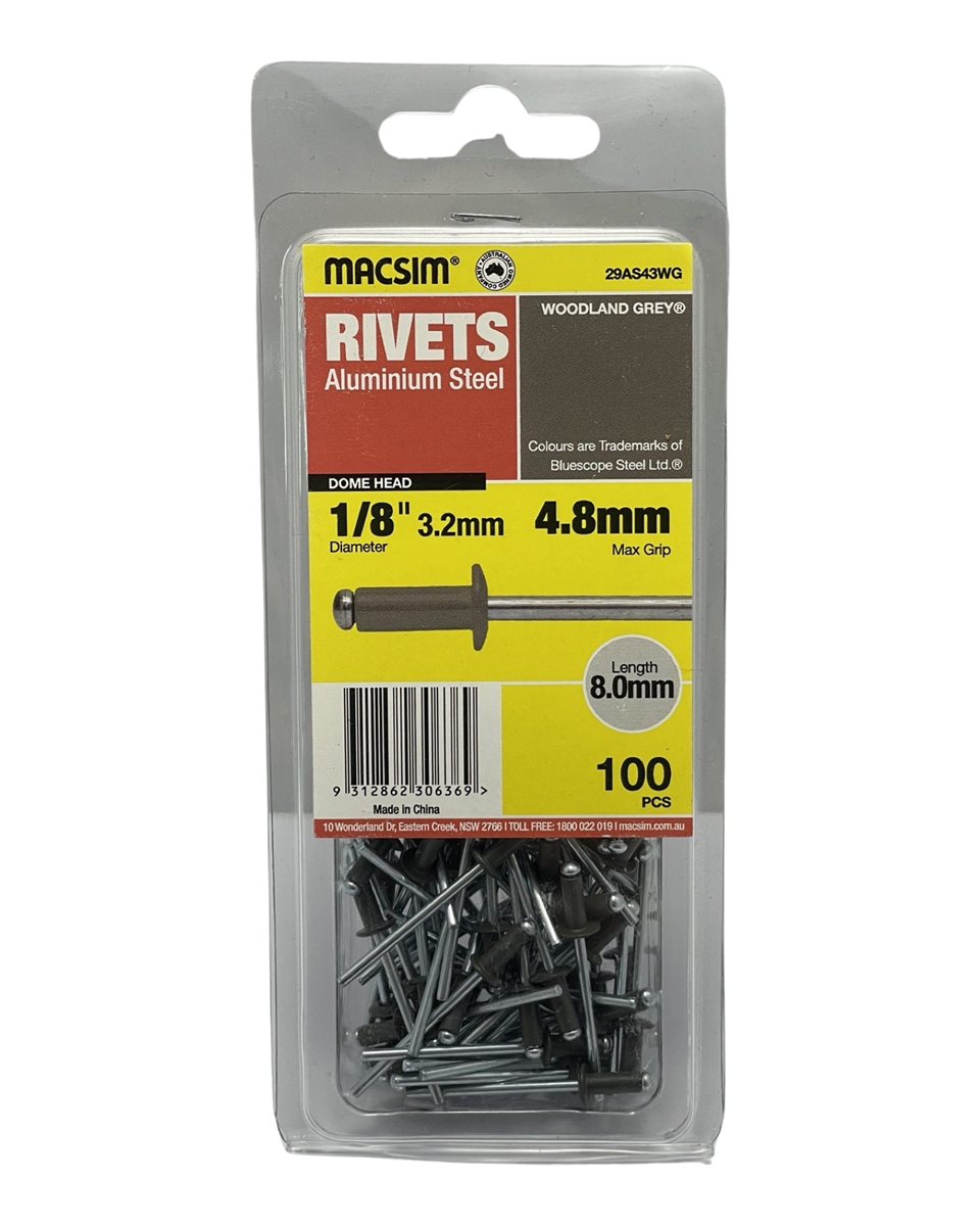 MACSIM 3.2mm X 4.8mm Woodland Grey Rivets QTY 100