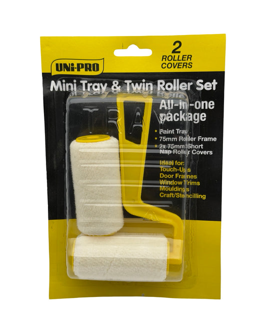 Uni-Pro 75mm mini paint roller and tray set