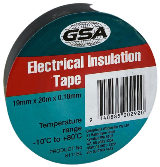 ELECTRICAL TAPE BLACK 0.18MM - 19MM X 20