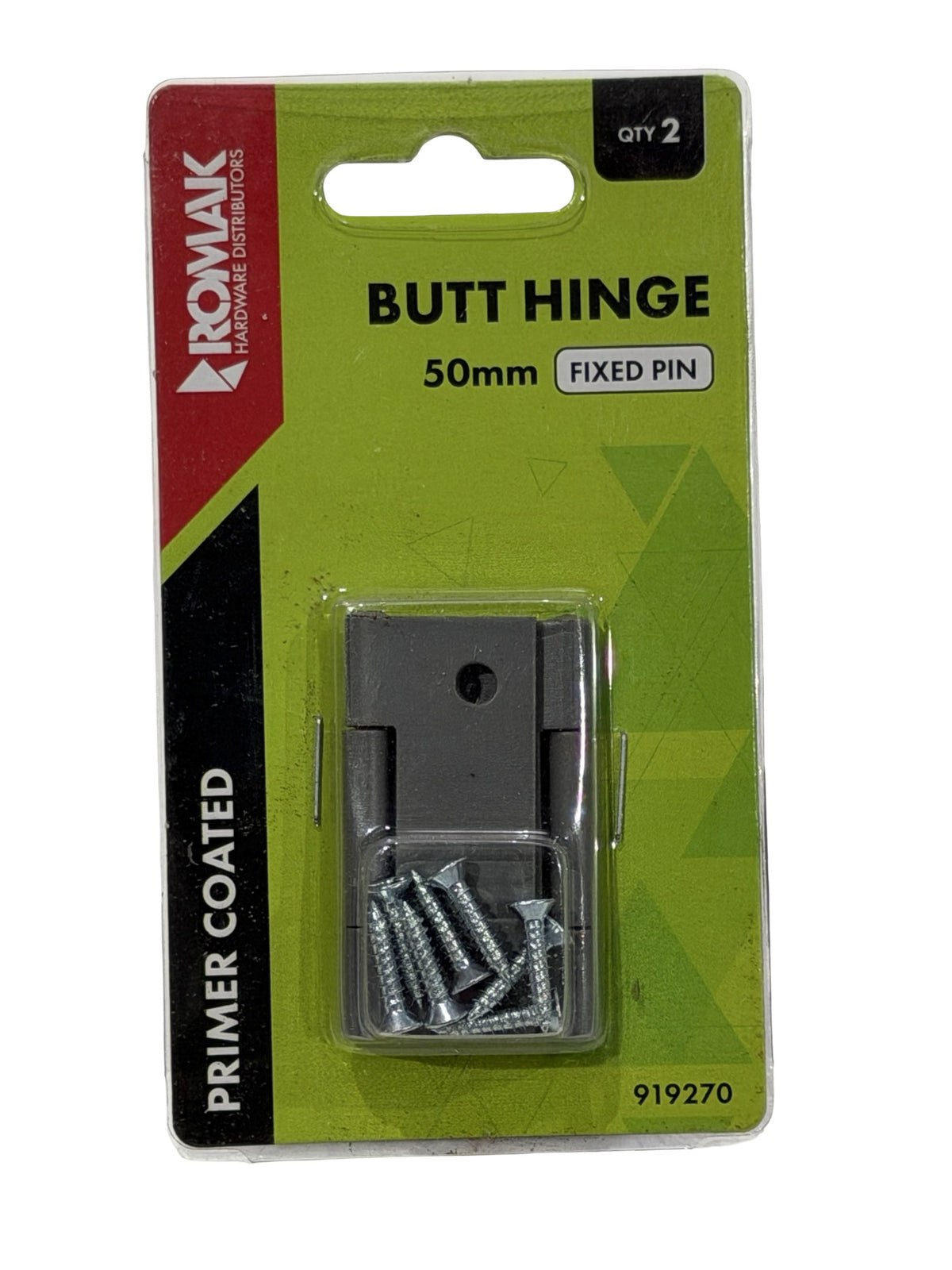 Romak Butt Hinge 50 x 40mm Primer Coated Fixed Pin (2 Pack)