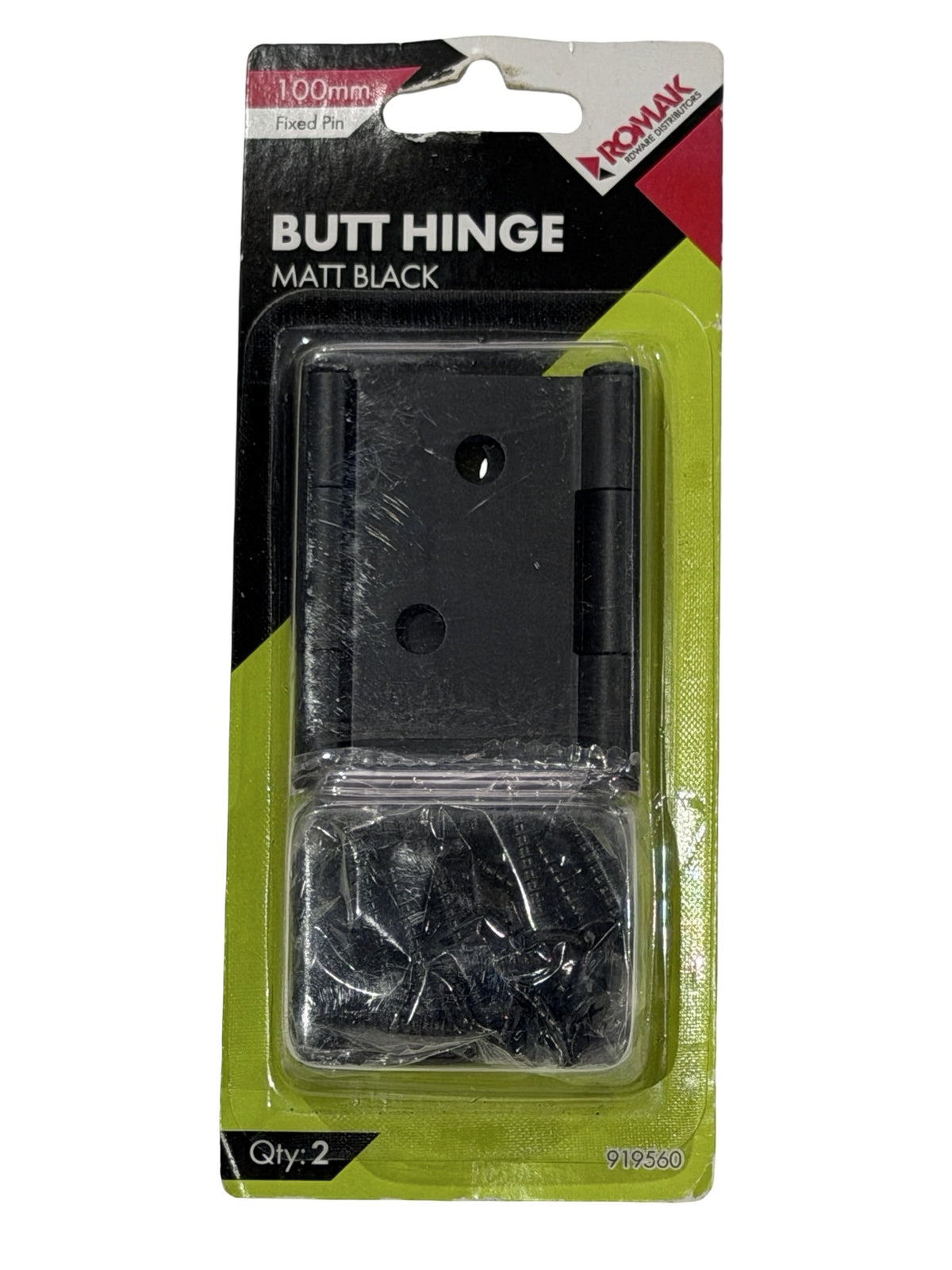 Romak Butt Hinge 100 x 75mm Matt Black Fixed Pin (2 Pack)