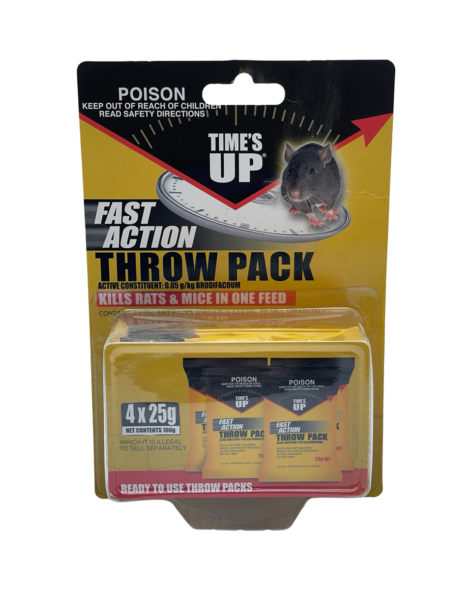 Times Up Fast Action Rodenticide Throw Pack 100g 4 Pack