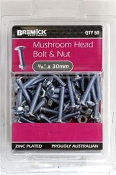BREMICK BOLT NUT ZINC PLATED 3/16X30 PK50