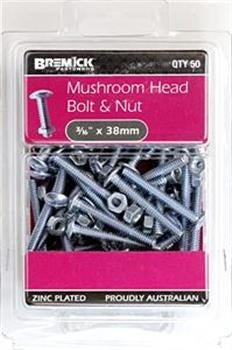 BREMICK BOLT NUT ZINC PLATED 3/16X38 PR50