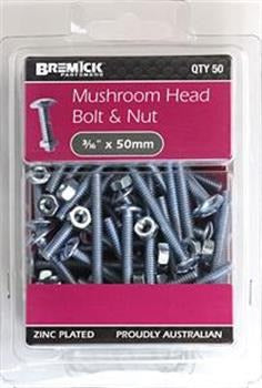 BREMICK BOLT NUT ZINC PLATED 3/16XX50 PK50