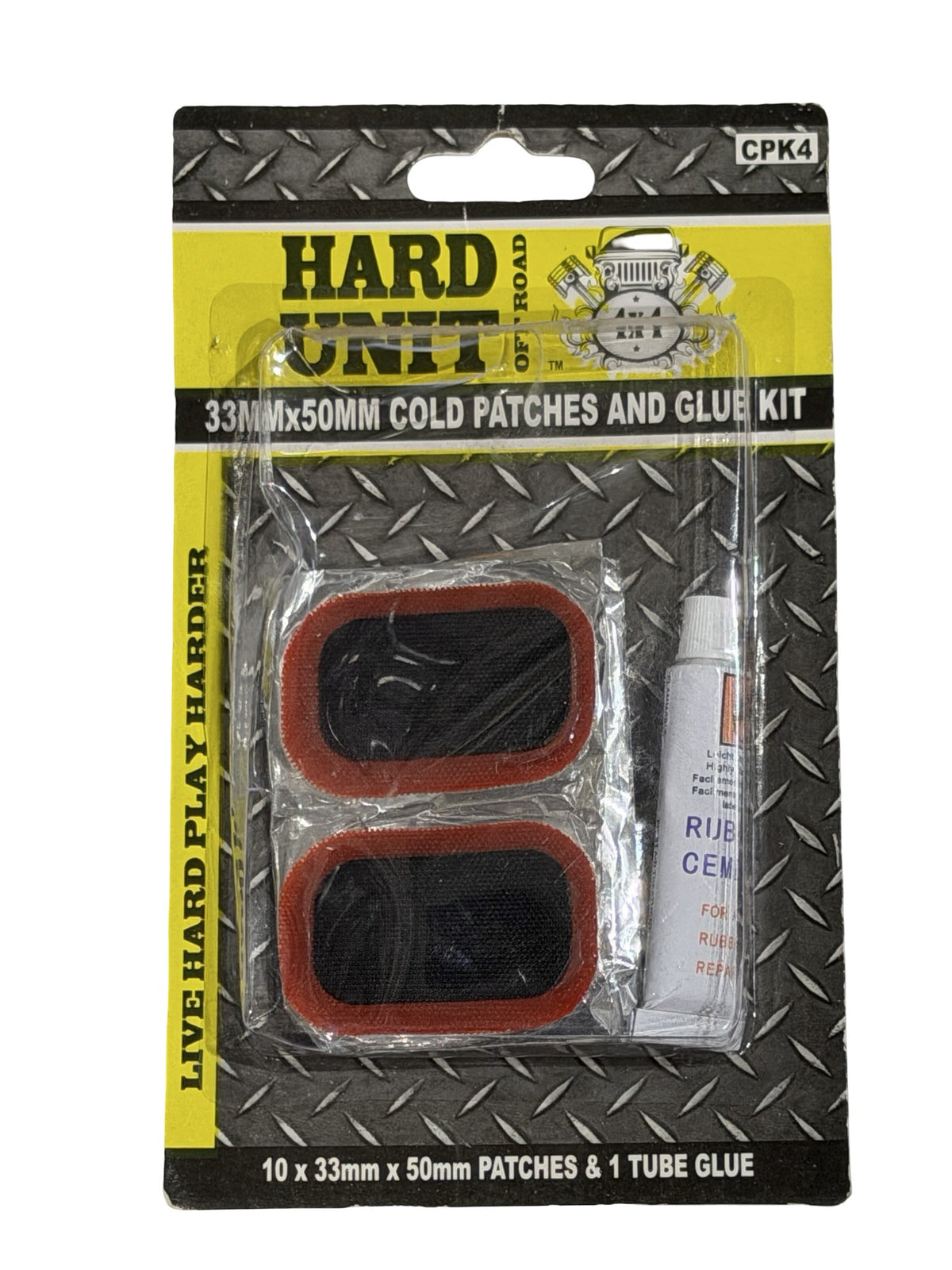Hard Unit 33 x 50mm Cold Patches and Glue Kit (11 Piece)