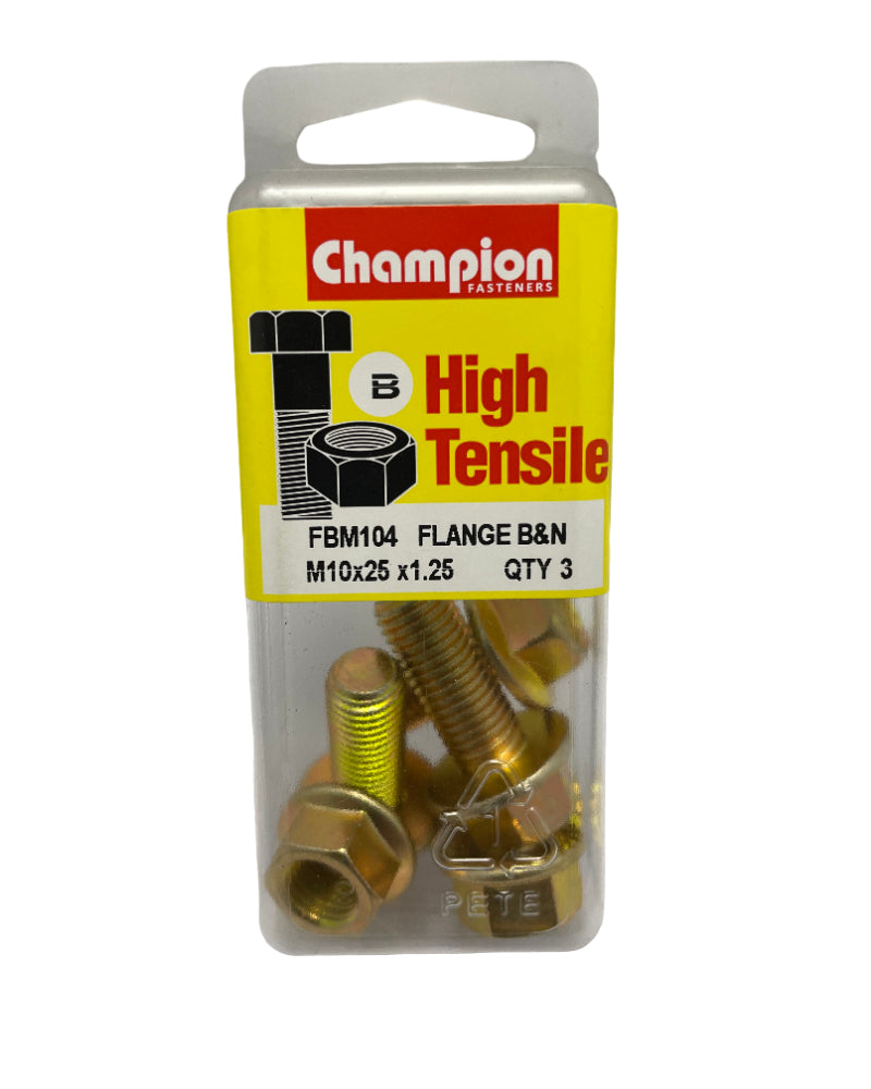 M10 Hex Flange Bolt 25mm Zinc Plated Fine Thread